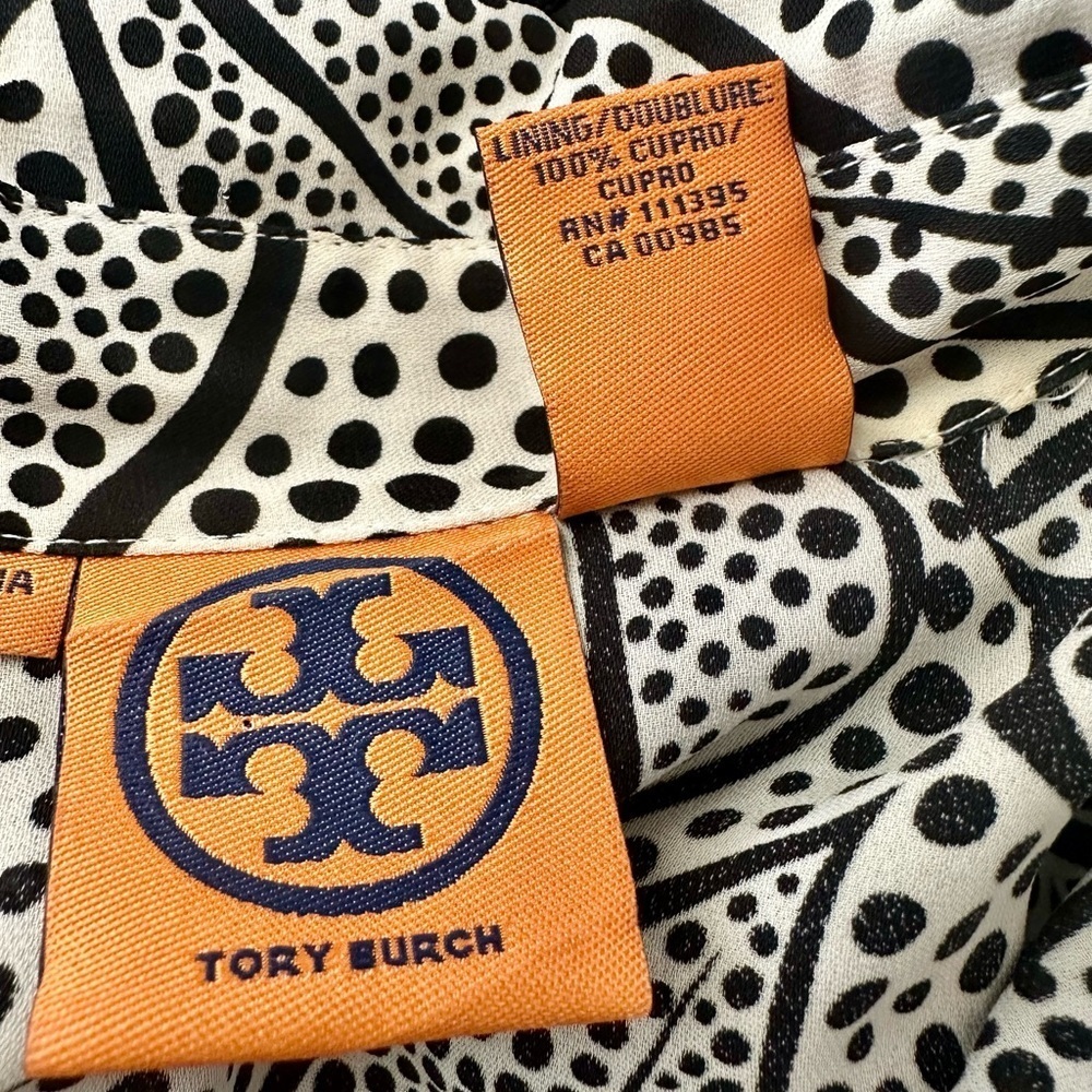 Tory Burch Classic Silk Monochrome Dotted Leaf Print Dress Size 8 - Picture 12 of 12